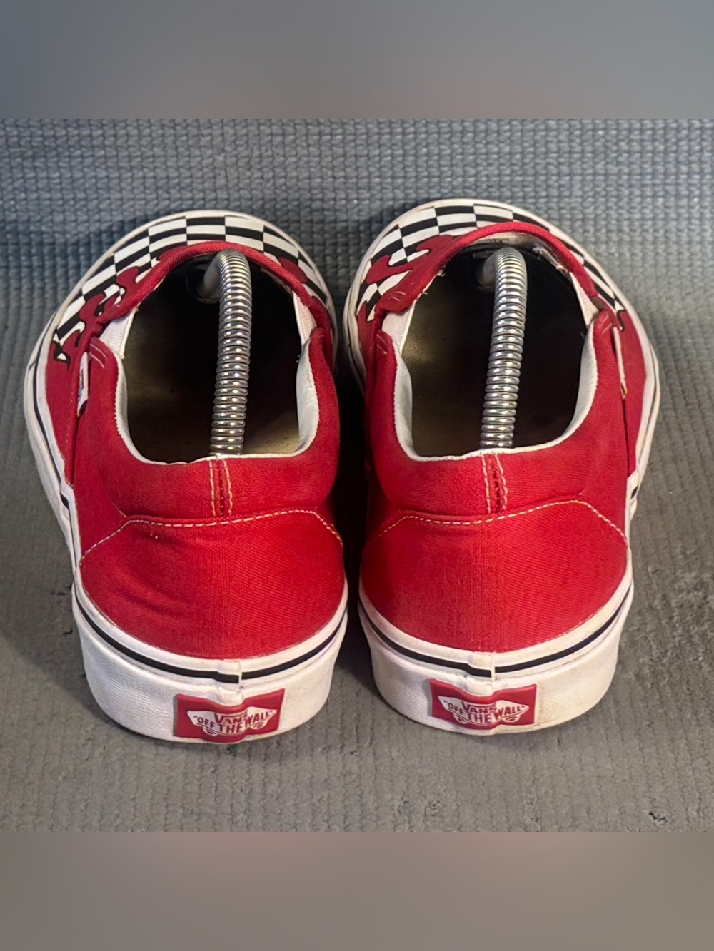 Vans Off The Wall Red & Black Flame Checkered Slip-On Sneakers Men’s Size 9.5 - Picture 7 of 9